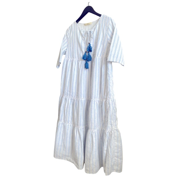 Wayward Fancies Eshakti Cotton Linen Midi Dress with Eyelet Details & Tassels - Picture 2 of 8